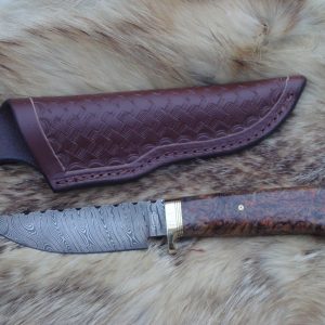 Black Ash Burl Twist Damascus Blade Hunting Knife