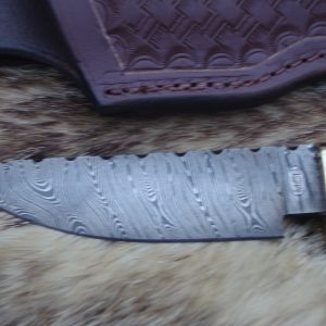 Black Ash Burl Twist Damascus Blade Hunting Knife