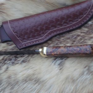 Black Ash Burl Twist Damascus Blade Hunting Knife