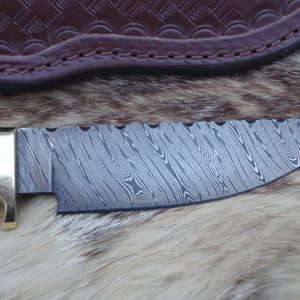 Black Ash Burl Twist Damascus Blade Hunting Knife