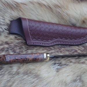 Black Ash Burl Twist Damascus Blade Hunting Knife