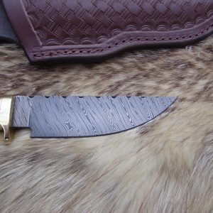 Black Ash Burl Twist Damascus Blade Hunting Knife