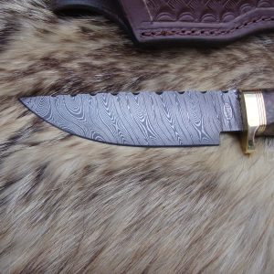 Black Ash Burl Twist Damascus Blade Hunting Knife