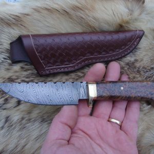 Black Ash Burl Twist Damascus Blade Hunting Knife