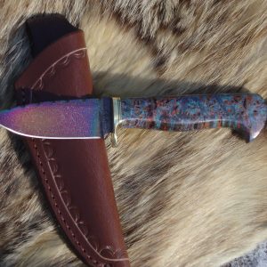 Black ash Burl Handle Fracture Damascus Blade Hunting Knife File Worked Blade