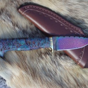 Black ash Burl Handle Fracture Damascus Blade Hunting Knife File Worked Blade