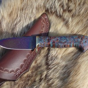 Black ash Burl Handle Fracture Damascus Blade Hunting Knife File Worked Blade