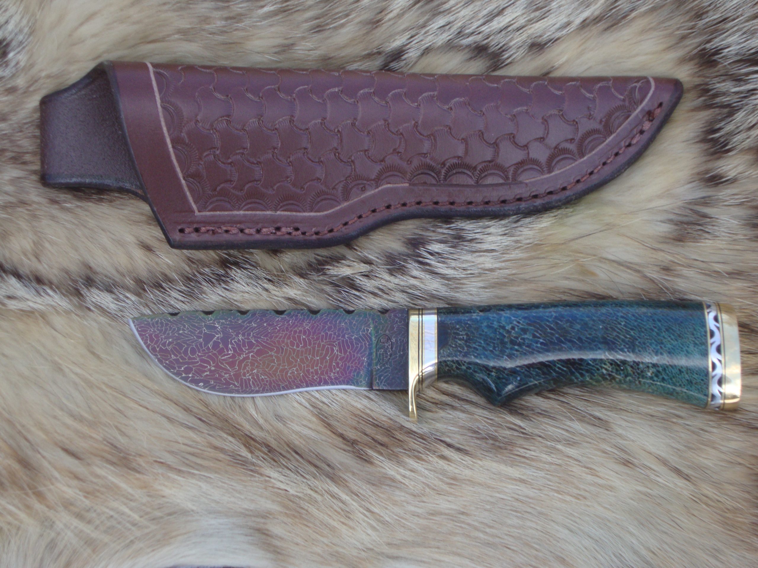 Fracture Damascus Blade Giraffe Bone Marrow In Resin Handle File Worked Blade Hunter