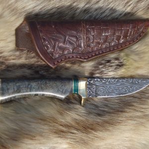 Mosaic Damascus Blade Black Ash Burl Handle Hunter File Worked Blade