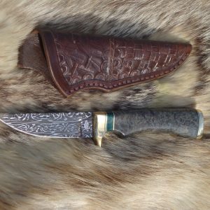 Mosaic Damascus Blade Black Ash Burl Handle Hunter File Worked Blade