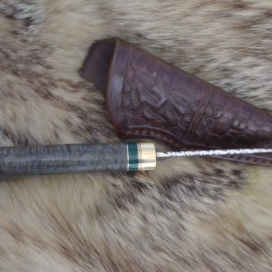 Mosaic Damascus Blade Black Ash Burl Handle Hunter File Worked Blade