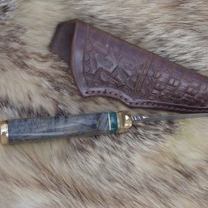 Mosaic Damascus Blade Black Ash Burl Handle Hunter File Worked Blade