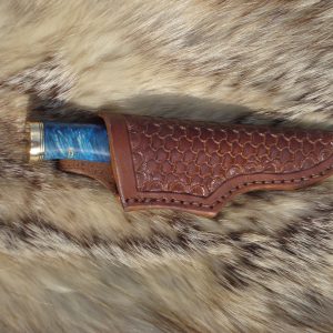 Mosaic Damascus Blade Bird Trout Style Hunter file Worked Blade Box Elder Burl Handle