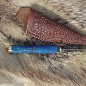 Mosaic Damascus Blade Bird Trout Style Hunter file Worked Blade Box Elder Burl Handle