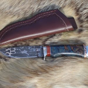 52100 and 1095 Damascus Blade Hunter English Chestnut Burl Wood Handle