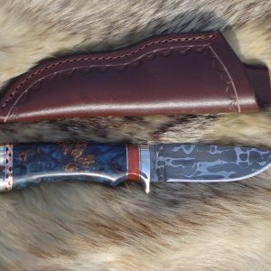 52100 and 1095 Damascus Blade Hunter English Chestnut Burl Wood Handle