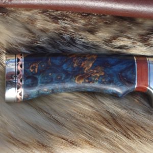 52100 and 1095 Damascus Blade Hunter English Chestnut Burl Wood Handle