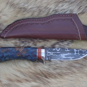 52100 and 1095 Damascus Blade Hunter English Chestnut Burl Wood Handle