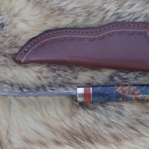 52100 and 1095 Damascus Blade Hunter English Chestnut Burl Wood Handle