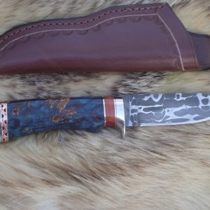 52100 and 1095 Damascus Blade Hunter English Chestnut Burl Wood Handle