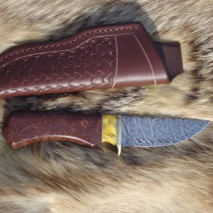 Tiger Damascus With Redwood Lace Burl & Copal Amber Handle File Worked Blade Hunter