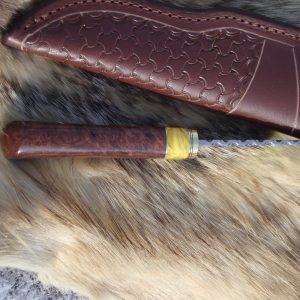 Tiger Damascus With Redwood Lace Burl & Copal Amber Handle File Worked Blade Hunter
